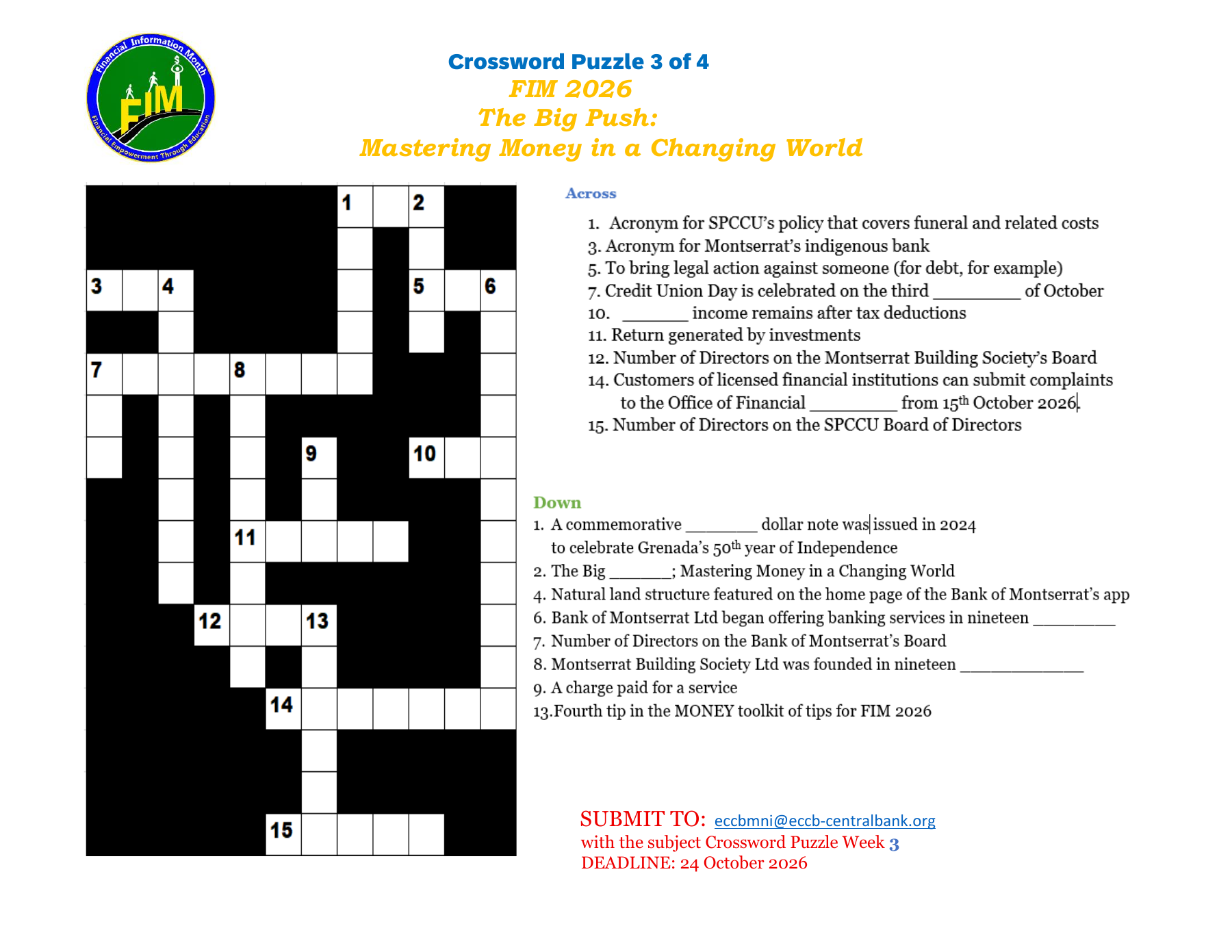 Preview of the FIM 2026 Week 3 crossword puzzle. Open or download the PDF to read the clues and complete the puzzle.