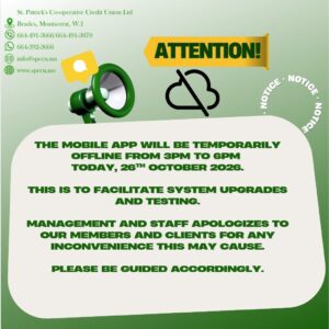 Notice: The SPCCU mobile app will be temporarily offline from 3PM to 6PM on Monday, 26th October 2026 for system upgrades and testing.